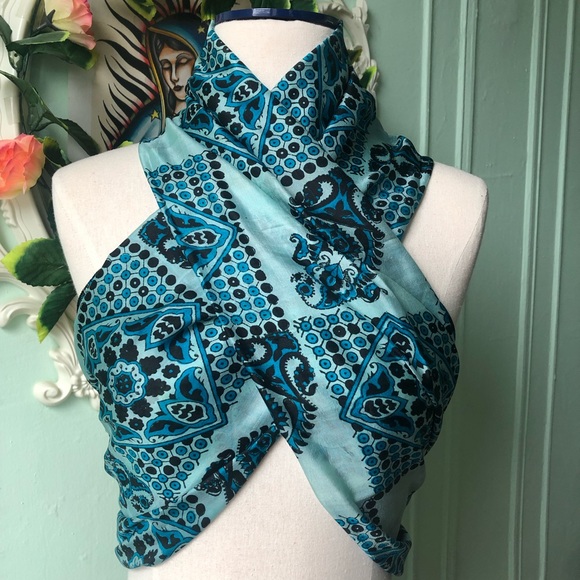 Vintage Accessories - ✨Blue abstract vintage silk scarf.💙